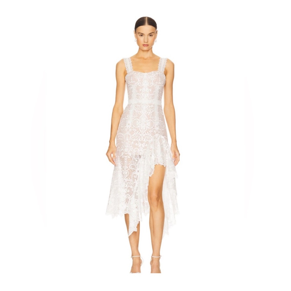 White Lace Asymmetrical Midi Dress
